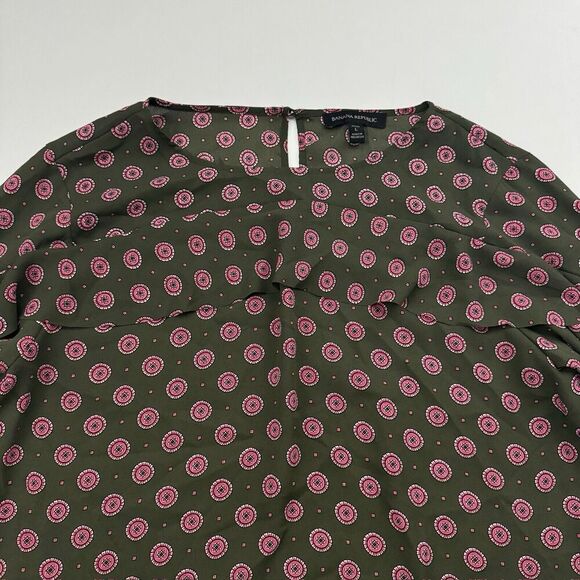 Banana Republic Green Pink Geometric Blouse Ruffles Long Sleeve Sz LP L Petite - Picture 5 of 10
